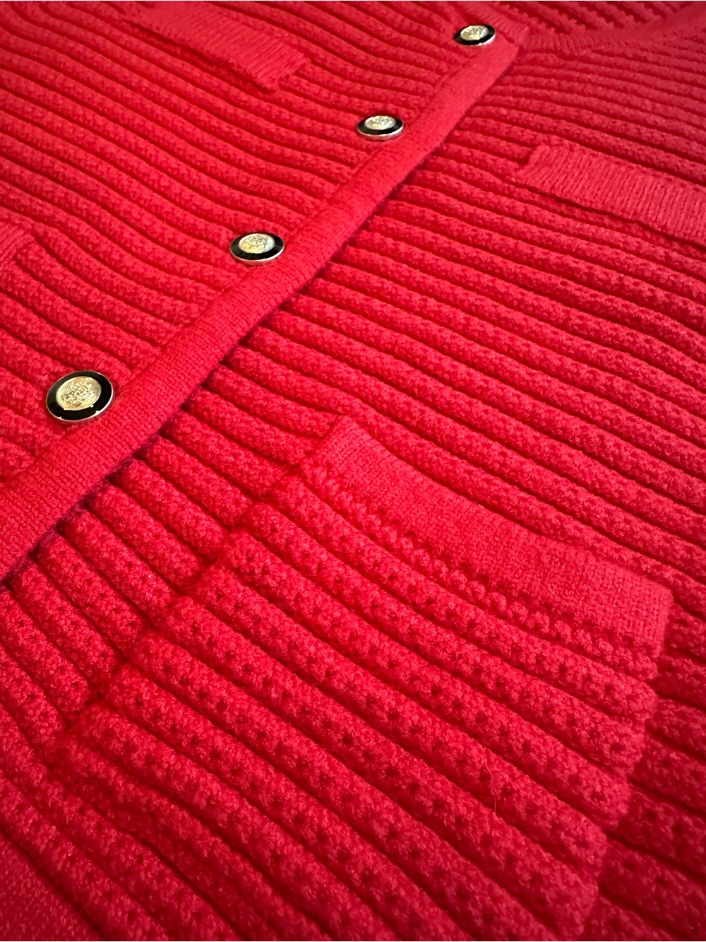 Red Ribbed Knit Button-Front Vest - Picture 3 of 5